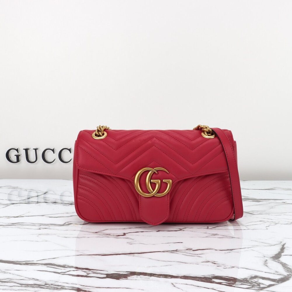 Gucci Red GG Marmont Chevron Shoulder Bag